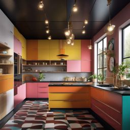 Retro Kitchen with a Twist - Design a retro-inspired kitchen with a modern twist. , kitchen layout design ideas, multicoloured, photo realistic, hyper detail, high resolution,