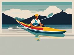 Canoe Racer Paddling Clipart - A canoe racer paddling with intensity.  color vector clipart, minimal style