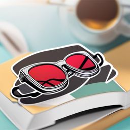 Book and Glasses Sticker - Open book with stylish reading glasses, ,vector color sticker art,minimal