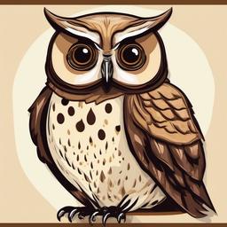 a simple owl that is sitting with a cream colored front with dark brown spots and dark brown wings at its side  , vector illustration, clipart