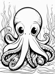 Octopus Coloring Pages - Octopus with a frown  simple coloring pages