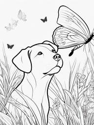 Dog and Butterfly Coloring Pages - Curious Pup Watching a Butterfly  minimal black outline printable sheet, coloring page