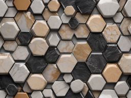 Granite and travertine hexagonal tile design top view, product photoshoot realistic background, hyper detail, high resolution