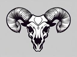 Satanic Ram Skull Tattoo - A tattoo featuring the skull of a ram in a representation associated with satanic symbolism.  simple color tattoo design,white background