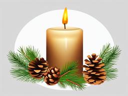 Candle clipart - Candle with pine cones for Christmas.  vector style illustration, white background