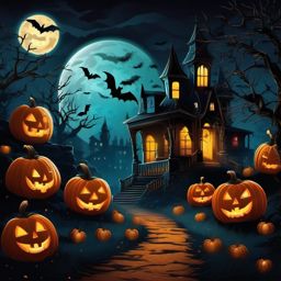 Halloween Night Wallpaper Spooky Ambiance with Haunted Scenes and Moonlit Nights wallpaper splash art, vibrant colors, intricate patterns