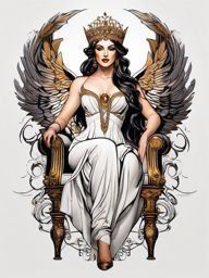 Aphrodite's throne tattoo. Regal beauty seated.  color tattoo minimalist white background