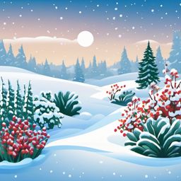 Snowy Garden clipart - Snow-covered garden with plants, ,vector color clipart,minimal