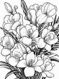 Floral Freesias - Fragrant blossoms with a funnel shape.  outling,coloring pages,black and white