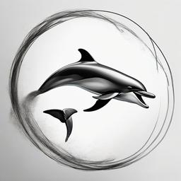 drawing of a dolphin leaping through a hoop  minimal rough sketch scribbles,doodles,black and white