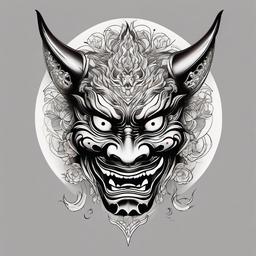 hannya black tattoo  simple color tattoo,white background,minimal