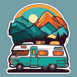 RV Camper Sticker - On-the-road escape, ,vector color sticker art,minimal