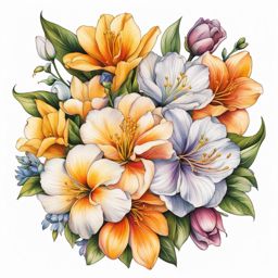 April birth flower tattoo, Tattoos representing the birth flower for the month of April.  vivid colors, white background, tattoo design