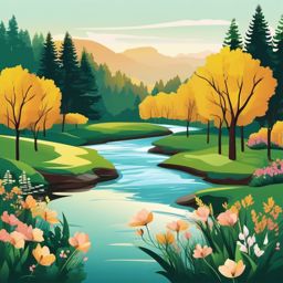 Scenic River clipart - A picturesque river in spring, ,vector color clipart,minimal