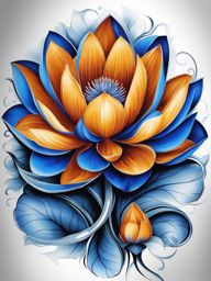 Blue lotus tattoos, Tattoos featuring the striking and exotic blue lotus flower.  vivid colors, white background, tattoo design