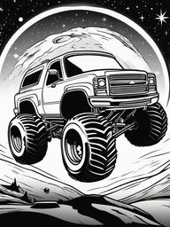 Monster Truck in Space Coloring Pages - Trucks Racing Through Outer Space  minimal black outline printable sheet, coloring page