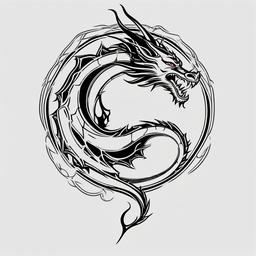 Dragon Stencil Tattoo - Tattoos created using stencils, providing precise and detailed dragon designs.  simple color tattoo,minimalist,white background