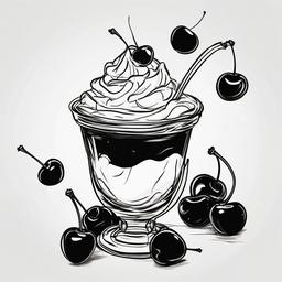 drawing of a sundae with cherries  minimal rough sketch scribbles,doodles,black and white