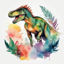 Dinosaur Watercolor Tattoo - Infuse artistic vibrancy with a watercolor-themed dinosaur tattoo.  simple vector color tattoo,minimal,white background