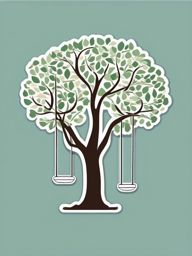 Tree and Swing Sticker - Tree with a hanging swing, ,vector color sticker art,minimal