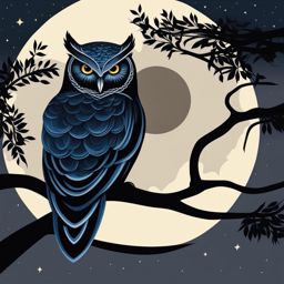 paint a serene night scene with a wise owl perched on a moonlit branch. 