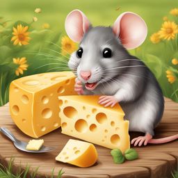 rat clipart - a playful rat nibbling on cheese, entertaining children at a countryside picnic 