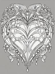 Heart with Gemstones Coloring Pages - Shining Hearts Decorated with Jewels  minimal black outline printable sheet, coloring page