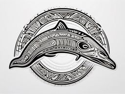 Aztec Dolphin Glyphs - Incorporate Aztec-inspired patterns into a dolphin-themed tattoo.  outline color tattoo,minimal,white background