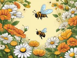 Bee Cartoon - Cartoon of bee buzzing around flowers  