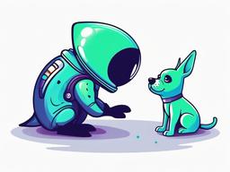 Alien petting a space dog clipart.  vector style illustration, white background