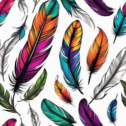 Feather Color Tattoo - Feather design with vibrant and colorful elements.  simple vector tattoo,minimalist,white background