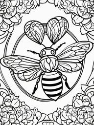 Bumblebee Coloring Pages - Bee with hearts around it, buzzing happily  simple coloring pages