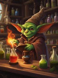goblin alchemist brewing potions - paint a goblin alchemist brewing mysterious potions in their cluttered laboratory. 