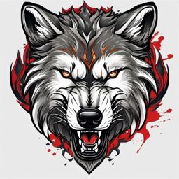 Growling Wolf Tattoo,ferocious wolf caught mid-growl, emblem of raw and untamed power. , color tattoo design, white clean background