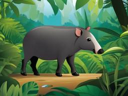 Tapir Cartoon - Cartoon of tapir exploring the rainforest  