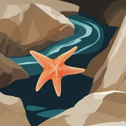 Tenacious Sea Starfish Clip Art - A tenacious sea starfish on rocky terrain,  color vector clipart, minimal style