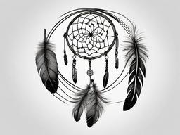 drawing of feathers arranged in a dreamcatcher  minimal rough sketch scribbles,doodles,black and white