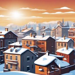 Snowy Rooftop Scene clipart - Snow-covered rooftop on a sunny day, ,vector color clipart,minimal