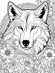 Wolf Coloring Pages - Wolf with flowers intertwined in its fur  simple coloring pages