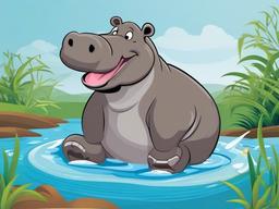 Hippo Cartoon - Cartoon of hippo lounging in water  