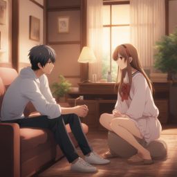 taiga aisaka engages in a heartfelt argument with ryuuji in a cozy living room. 