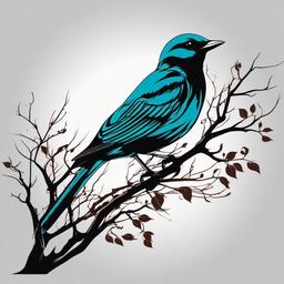 bird in tree tattoo  simple vector color tattoo