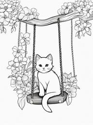 Kitty on a Swing with Flowers Coloring Pages - Kitten Enjoying a Flower Swing  minimal black outline printable sheet, coloring page