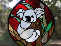 Stained Glass Koala - Koala clinging to eucalyptus tree  