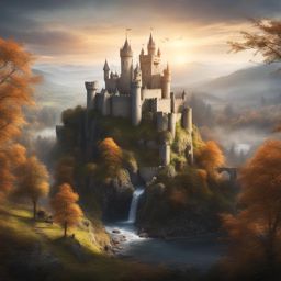 Medieval fantasy kingdom with sprawling castles and mythical creatures