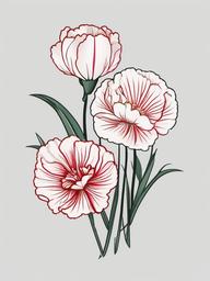 Carnation and Snowdrop Tattoo,Beauty of simplicity and hope in a tattoo featuring carnations and snowdrop flowers.  simple color tattoo,minimal vector art,white background