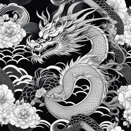 japanese dragon tattoo black and white design 