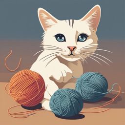 Cat Clipart - Playful feline companion chasing a ball of yarn.  color clipart, minimalist, vector art, 