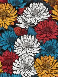 Floral Chrysanthemums - Layered petals in various bold colors.  outling,coloring pages,black and white