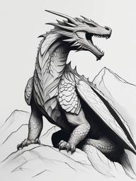 drawing of a mountain dragon  minimal rough sketch scribbles,doodles,black and white